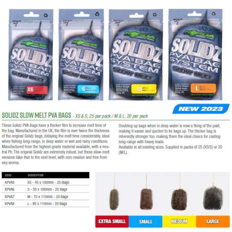 KORDA Solidz PVA Sáčky Slow Melt Veľkosť S 55x100mm